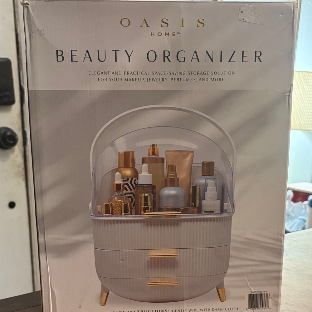 Oasis White and Gold Makeup Organizer